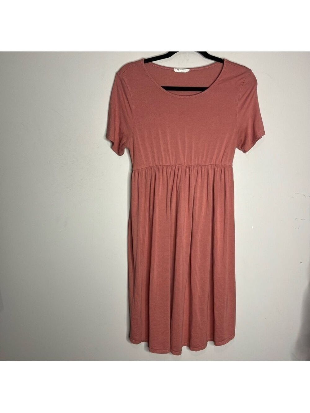 BomBom Dusty Pink Babydoll Round Hem Short Sleeve Knee Length Dress, size M - Picture 2 of 10